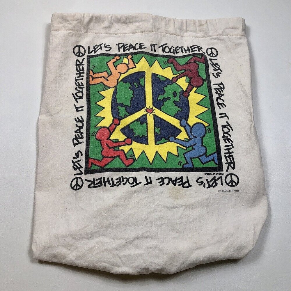 Vintage Let's Peace it Together Keith Haring Karen Perez Bag 93 Human-i-Tees